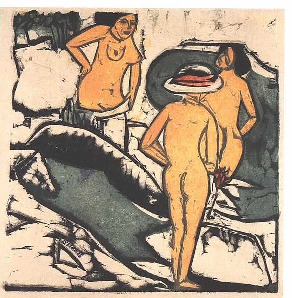 Ernst Ludwig Kirchner Bathing women between white rocks Sweden oil painting art